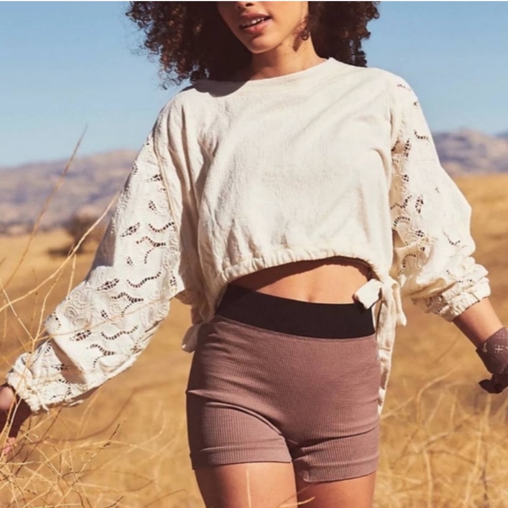 Free People Movement Field Of Dreams Cream Lace Pullover XS OB1137902